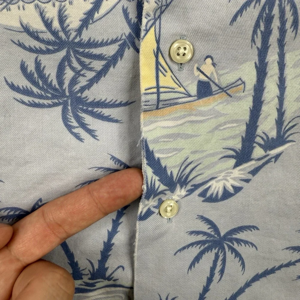 Vintage Polo Ralph Lauren Shirt Mens Medium Blue Floral Clayton Loop Collar Camp